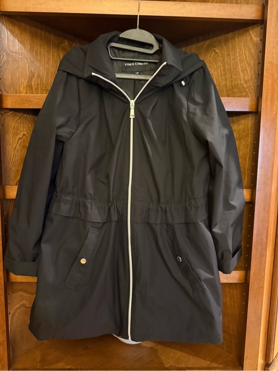 Vince Camuto Jackets & Blazers - Vince Camuto Black Hooded Coat Large Drawstring Waist Jacket